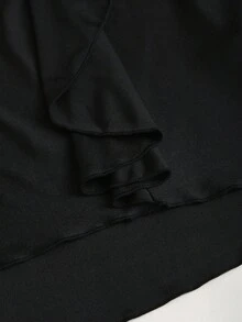 Sweetra Elegant Italian Style Bodycon Mermaid Hem Skirt, Asymmetrical Ruched Design With Metal Buckle Accent, Fashionable For Autumn, Women - Black - View 5