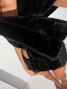 TRNVIE 1 件女士黑色人造毛皮披肩领夹克，百搭优雅，适合派对和休闲穿着，秋冬 - 黑色 - 查看 5