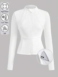 SHEIN Girlism Kurtka sportowa dla nastolatek, biała, casualowa, lekka, zapinana na zamek, dopasowana do biegania, siłowni, jogi, odpowiednia na wiosnę, lato i powrót do szkoły jesienią/zimą