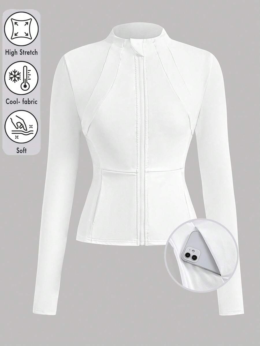 SHEIN Girlism Kurtka sportowa dla nastolatek, biała, casualowa, lekka, zapinana na zamek, dopasowana do biegania, siłowni, jogi, odpowiednia na wiosnę, lato i powrót do szkoły jesienią/zimą