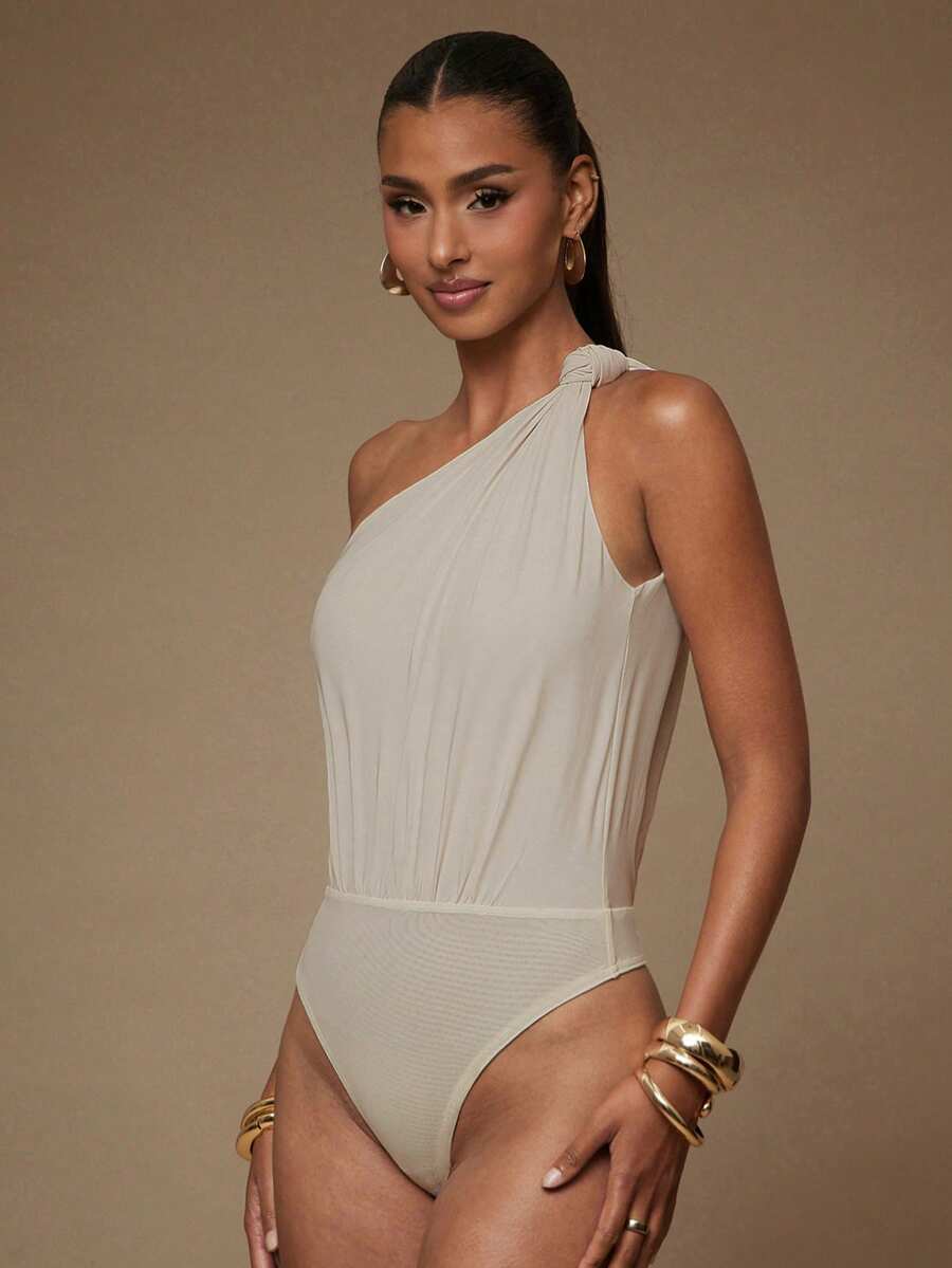 L'Amorae 女式休闲纯色扭纹前部无袖紧身衣，夏季 - 卡其色 - 查看 1