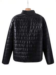1pc Teen Boy's Casual Stand Collar Zip-Up Padded Coat, Suitable For Autumn/Winter Daily Commute And Outdoor Wear - Black - View 2