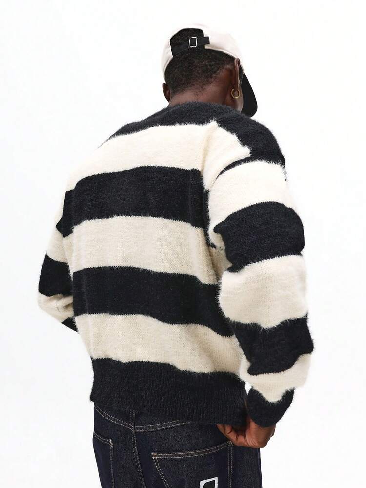 Chunky Knit Striped Sweater With Bold Pattern