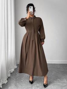 SHEIN CURVE+ Plus Size Women Solid Color Minimalist Long Sleeve Dress