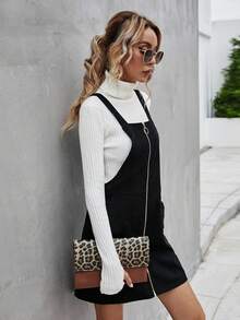 Louniche Vestido Casual Diário Fashionável com Zíper para Mulheres - Preto - Visão 6