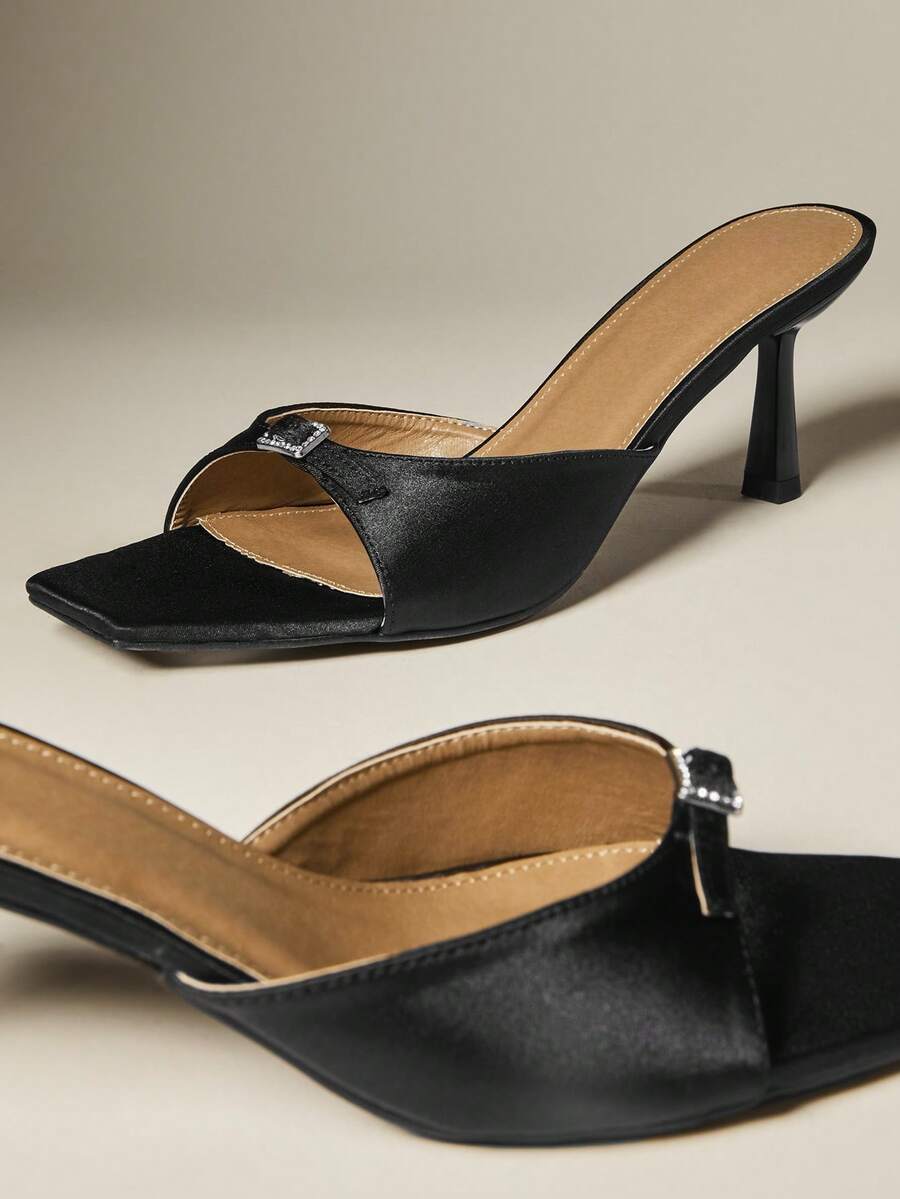 SHUZIA 女士宝石简约性感优雅缎面高跟凉鞋 - 黑色 - 查看 1