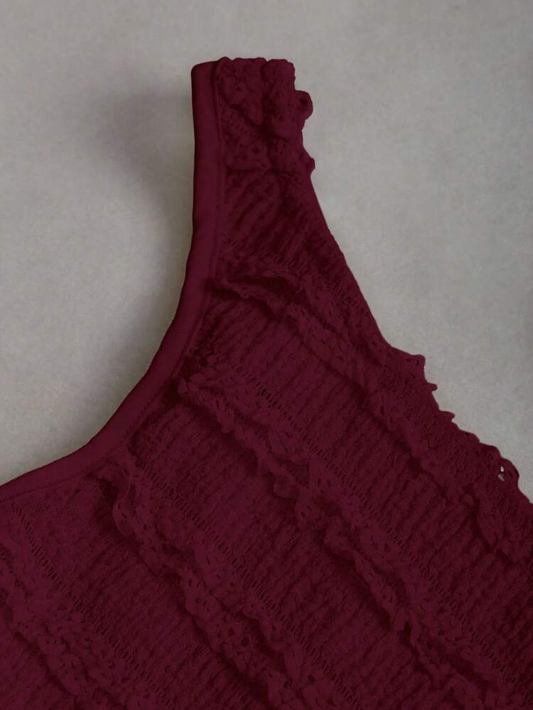 Sweetra Conjunto elegante de top de cuello asimétrico y falda con peplum, para verano - Burdeos - Añade 5