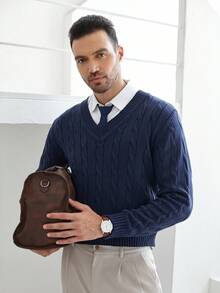 Manfinity CityGents Pulover casual bărbătesc cu mânecă lungă și guler în V, culoare solidă, toamnă/iarnă - Multicolor - Vizualizare 7