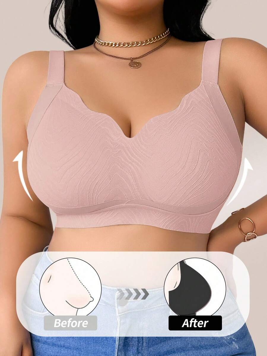 SHEIN 1pc Plus Size Women Seamless Comfortable Wireless Bra, Lift - Red Violet - View 1