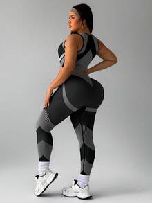 Rhythm Era Plus Size Women Seamless Sports Bra And Leggings Set Plus Size Sports Sets Curve Workout Set Curve Activewear Set Plus Size Activewear Set - Multicolor - View 4