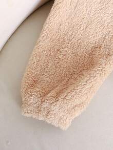 SHEIN Bộ 2 áo nỉ kẻ sọc gấu và quần dài thoải mái, đồ ngủ rộng rãi, chống cháy cho bé gái vào mùa thu/đông - Màu Khaki - Xem 7