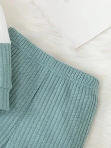 SHEIN Playful Pals 两件套男婴男女通用婴儿套装，尺码6个月至3岁，撞色设计，白色、灰色、绿色圆领长袖套头衫搭配纯绿色长裤，适合外出、休闲、运动和上学穿着。男婴街头风两件套男婴套装，撞色设计。 - 彩色 - 查看 6