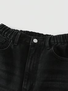 SHEIN Denimly 男士休闲学院风户外风格松紧腰拉链开合户外街头百搭牛仔直筒裤，适合日常穿着、派对和上学