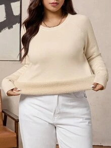 Zelara 大码女式休闲宽松套头衫，杏色套头衫，适合秋冬季节，加厚保暖，大码毛衣，女士秋季服装，冬季服装，女士冬季毛衣，圣诞派对，时尚休闲，办公，复古风，女士嘉年华装扮，万圣节，西部风，女士生日装扮，波西米亚风，机场装扮，基础百搭款 - 杏色 - 查看 5