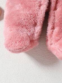 SHEIN Playful Pals 粉色双面毛绒摇粒绒3D熊尾女婴 - 粉色 - 查看 3