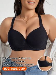 DesireSculpt Áo ngực nâng cơ tức thì vải gân trơn thoải mái thường ngày cỡ lớn dành cho nữ - màu đen - Xem 7