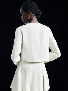 Maija 2025 Chaqueta corta holgada con cuello redondo y jacquard, adecuada para principios de otoño y vuelta al colegio. Color blanco 2025, con botones metálicos. Elegante abrigo de otoño e invierno, para un estilo urbano y casual. Adecuada para cenas de Navidad, reuniones familiares, atuendo para el Día de San Valentín, graduación, Día Nacional y estilo de dinero antiguo. - Multicolor - Ver 3