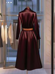 Franclia New Waist Cinching Long Ball Gown Collar Dress For Women, Spring/Autumn - Burgundy - View 2