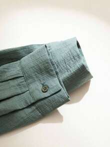 Modelyn Camisa casual de manga larga con cruce y nudo delantero en unicolor, talla grande