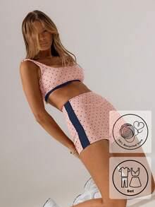 Aralina Bộ đồ chấm bi tương phản Leisurewear Quần short mùa hè dễ thương và áo mùa hè dễ thương Trang phục sân bay hoàn hảo cho phụ nữ và ngày 4 tháng 7 - Màu Hồng baby - Xem 3
