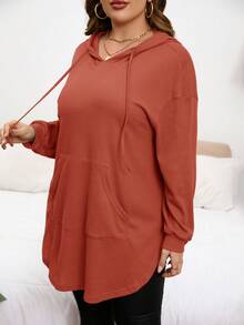 SHEIN LUNE Plus Size Solid Color Casual Sweatshirt, Autumn/Winter - Burnt Orange - View 4