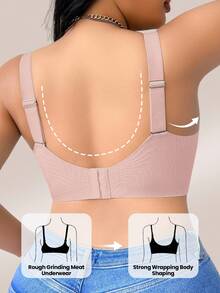 SHEIN 1pc Plus Size Women Seamless Comfortable Wireless Bra, Lift - Red Violet - View 2