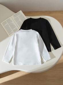 2件套 男童圆领针织长袖笑脸可爱早安英文字母短语休闲舒适分层内衣，秋冬