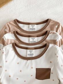 6pcs/Set Young Boy Thin Tight-Fitting Pajamas, Cute Simple Striped & Star Print Long Sleeve Top And Pants, Casual Loungewear For Autumn/Winter