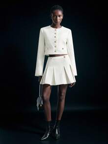 Maija 2025 Chaqueta corta holgada con cuello redondo y jacquard, adecuada para principios de otoño y vuelta al colegio. Color blanco 2025, con botones metálicos. Elegante abrigo de otoño e invierno, para un estilo urbano y casual. Adecuada para cenas de Navidad, reuniones familiares, atuendo para el Día de San Valentín, graduación, Día Nacional y estilo de dinero antiguo. - Multicolor - Ver 4