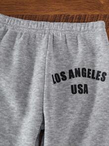 SHEIN Playful Pals 2 件套男婴字母印花连帽卫衣和松紧腰字母印花裤，适合外出、休闲装、秋冬季、男婴服装、灰色卫衣套装 - 灰色 - 查看 8