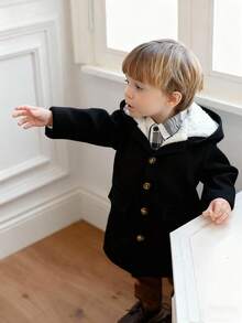 Souflis Souflis 男婴简约连帽保暖风衣，秋冬男婴服装黑色幼儿套装男婴外套幼儿外套男婴韩版夹克 - 黑色 - 查看 4