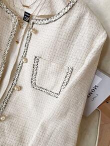 Modelyn 女士休闲通勤罗纹长袖夹克秋冬女装 - 米色 - 查看 2