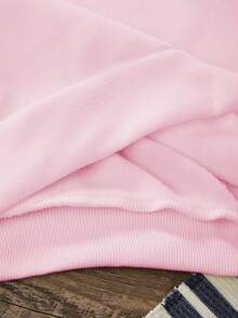 少女“寻找内心平静”蝴蝶印花圆领运动衫，可爱又休闲 - 粉色 - 查看 5