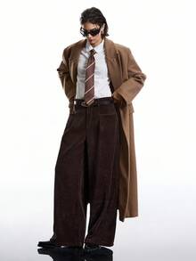 LYSMO 2025 Women's Casual Wide Leg Pants,Shades Of Brown Autumn Office Stylish Minimalist Winter Bold Edgy Chic Thermal Lining Metallic Foil Chic Pants - Coffee Brown - View 3