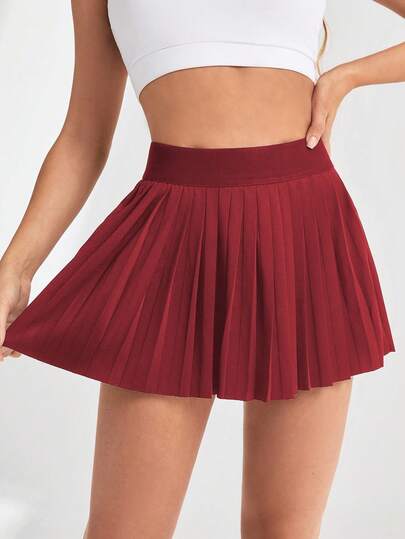 SHEIN Core Rhythm 夏季休闲纯色百褶运动裙短裤