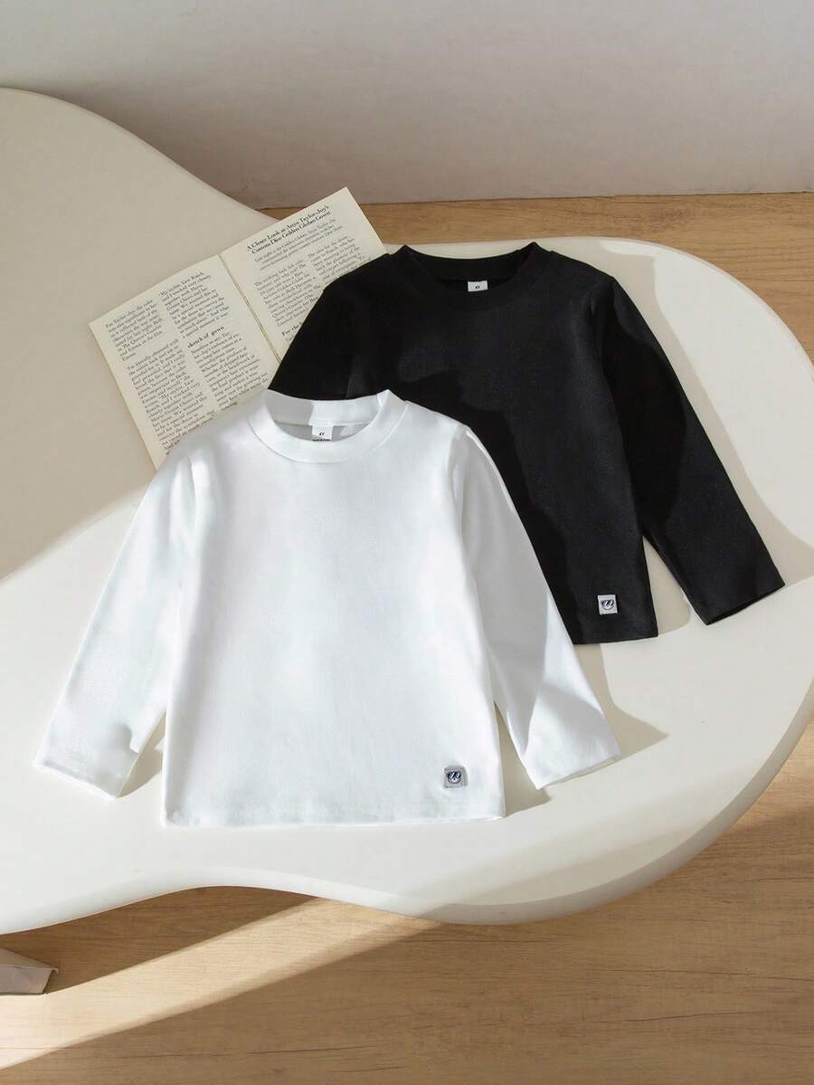 2件套 男童圆领针织长袖笑脸可爱早安英文字母短语休闲舒适分层内衣，秋冬