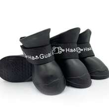 1 Set Black Rubber Waterproof Rain Boots For Dogs, Suitable For Daily Wear