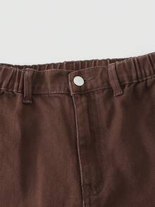 青少年女孩休闲基本款舒适优雅清新阔腿宽松纯白色牛仔裤 - 咖啡棕 - 查看 5