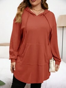SHEIN LUNE Plus Size Solid Color Casual Sweatshirt, Autumn/Winter - Burnt Orange - View 1
