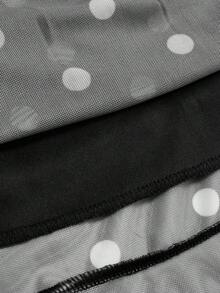 SHEIN Clasi Große Größen V-Ausschnitt Polka Punkt Weite Ärmel Bodycon Meerjungfrau Saum elegantes Kleid für Damen, Herbst/Winter - Schwarz und Weiss - Übersicht 6