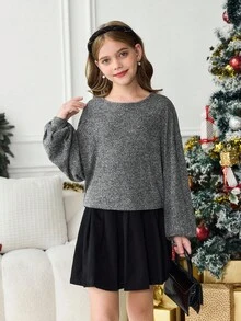 青少年女学生服装，灯笼袖基本款，开学季，开学典礼，日常穿着，学校，旅行，运动，冬季 - 深灰色 - 查看 6