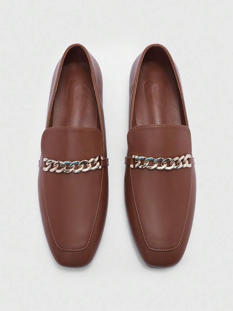 CUCCOO BIZCHIC Women's Square Toe Flat Low Heel New Brown Comfortable Versatile Slip-On Loafers, Black Lightweight Casual Flats For Commuting