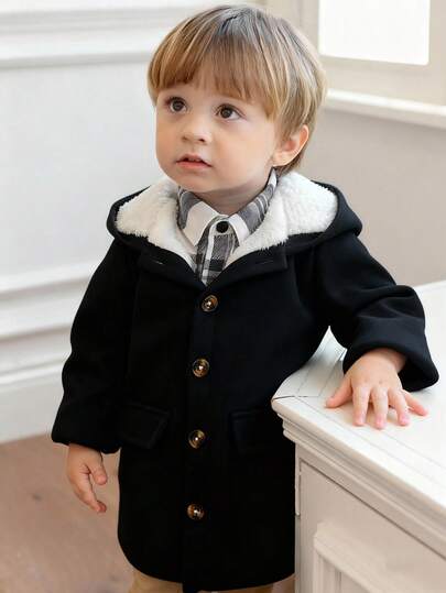 Souflis Souflis Minimalistisk trenchcoat i ullblandning med huva och fleecefoder för babypojkar, höst/vinter