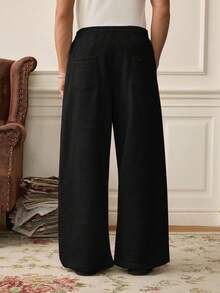 SWAVVY Men Casual Everyday Commute Simple Solid Color Drawstring Waist Loose Wide Leg Pants, Fall