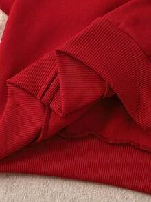 青少年女孩三件套休闲秋冬运动灰色针织连帽长袖运动衫+直筒运动裤套装，抓绒，加厚 - 紅色 - 查看 6