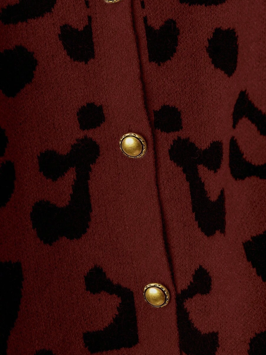 Juhart Plus Size Leopard Print Knit Cardigan Fall Winter Cloth For Women Autumn - Multicolor - View 1