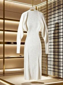 Franclia Women's Solid Color Minimalist Knit Sweater Set, Suitable For Commuting, Travel, And Social Gatherings - White - View 3
