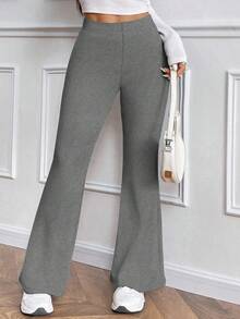 Zavorell 女式休闲日常百搭紧身保暖内衬高腰喇叭裤，松紧腰，黑色，冬季 - 淺灰色 - 查看 4