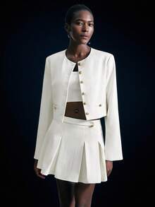 Maija 2025 Chaqueta corta holgada con cuello redondo y jacquard, adecuada para principios de otoño y vuelta al colegio. Color blanco 2025, con botones metálicos. Elegante abrigo de otoño e invierno, para un estilo urbano y casual. Adecuada para cenas de Navidad, reuniones familiares, atuendo para el Día de San Valentín, graduación, Día Nacional y estilo de dinero antiguo. - Multicolor - Ver 6