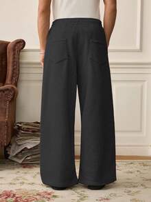 SWAVVY Men Solid Color Drawstring Waist Casual Loose Fit Wide Leg Pants, Fall